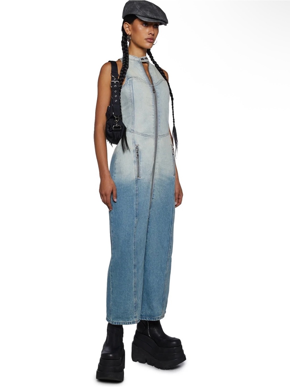 Dolls Kill Ragged Priest Motor Denim Maxi Dress Zip Ombré✨NWT